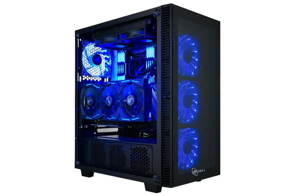 PC case with blue fans